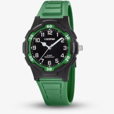 Calypso Mens Easy Time Green Plastic Strap Watch K5878/3