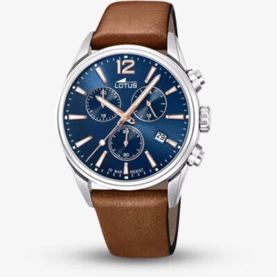 Lotus Mens Classic Blue Chronograph Dial Brown Leather Strap Watch L18691/2