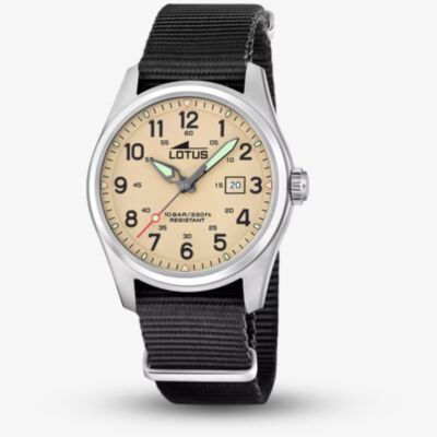 Lotus Mens Minimalist Beige Dial Black Fabric Strap Watch L19055/1