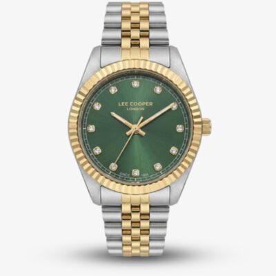 Lee Cooper Ladies Green Crystal Dial Two Tone Bracelet Watch LC08400.270