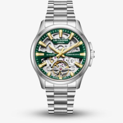 Lee Cooper Mens Green Skeleton Dial Automatic Bracelet Watch LC08311.370