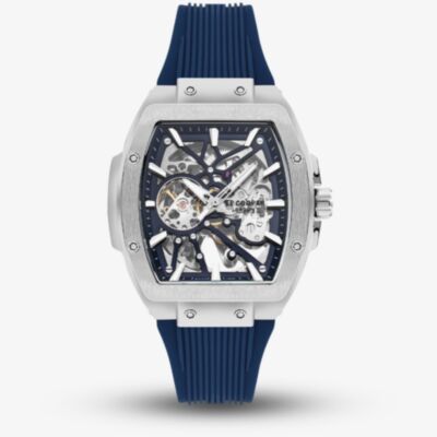 Lee Cooper Mens Blue Skeleton Dial Automatic Rubber Strap Watch LC07979.399