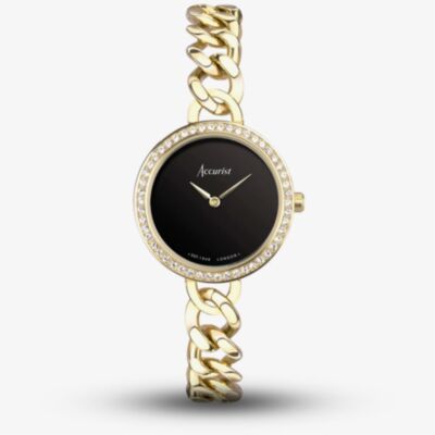Accurist Ladies Jewellery Gold Plated Onyx Dial Watch 78006