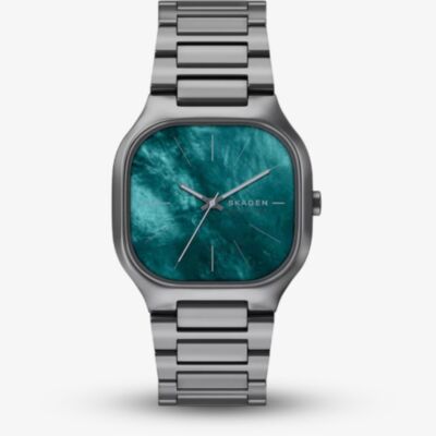 Skagen Mens Mellem Three-Hand Green Dial Gunmetal Bracelet Watch SKW6954