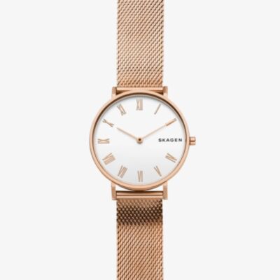 Skagen Ladies Hald Rose Gold Plated Mesh Bracelet Watch SKW2714