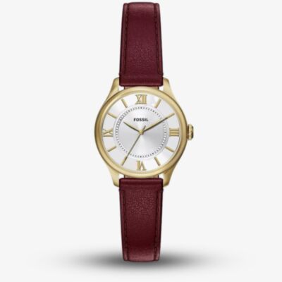 Fossil Ladies Gilmore Silver Dial Leather Strap Watch ES5510