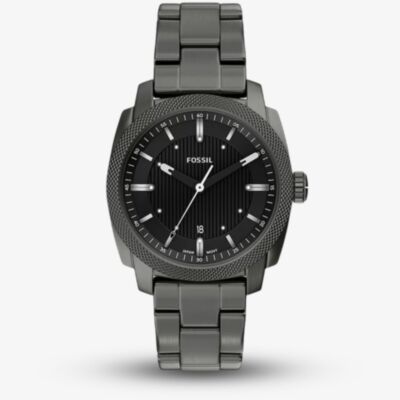 Fossil Mens Machine Black Dial Gunmetal Bracelet Watch FS6185