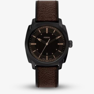 Fossil Mens Machine Black Dial Leather Strap Watch FS6187