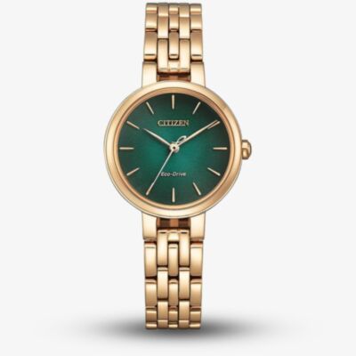 Citizen Eco Drive Rose Gold Plated Green Watch EM0993-82Z