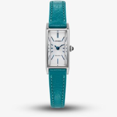Citizen Ladies Fio Eco-Drive Rectangular Dial Blue Leather Strap Watch EG7120-00A