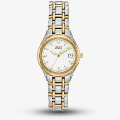 Citizen Ladies Silhouette White Dial Stainless Steel Gold Plated Two Tone Bracelet Watch EW1264-50A