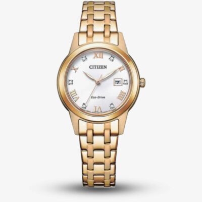 Citizen Ladies eco 29mm Gold Plated White Dial Watch FE1243-83A