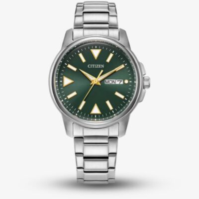 Citizen Mens Eco Drive Silver Tone Green Dial Watch BM8180-71W