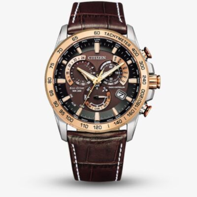 Citizen Mens Perpetual Chrono AT Brown Leather Strap Watch CB5899-05X