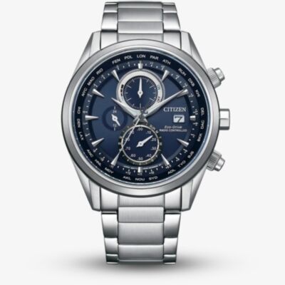 Citizen Mens World Chronograph A.T Atomic Timekeeping Blue Bracelet Watch AT8260-85L