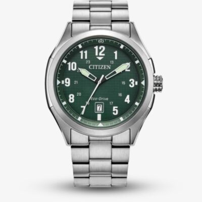 Citizen Mens Eco-Drive Terra Force Green Dial Stainless Steel Bracelet Watch AW1890-51X