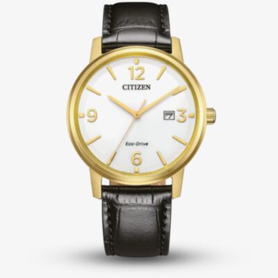 Citizen Mens White Dial Black Leather Strap Watch BM6756-01A