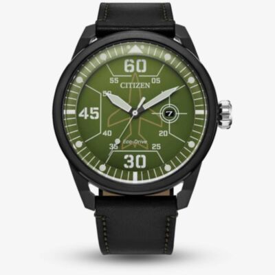 Citizen Mens Eco Drive Green Dial & Black Strap Watch AW1735-03X
