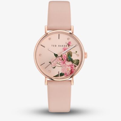 Ted Baker Rose Gold Printed Pink Dial Leather Watch BKPPHF3079I