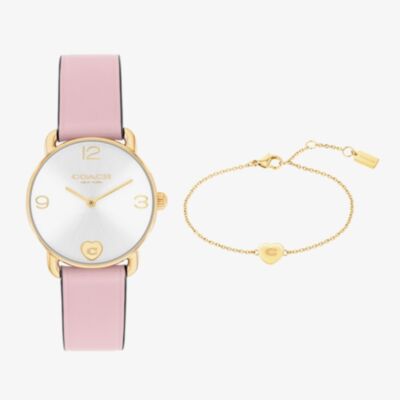 Coach Elliot Pink Watch Heart Bracelet Gift Set 14000137