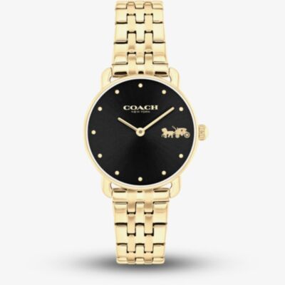 Coach Ladies Elliot Black Dial Gold Tone Watch 14504302