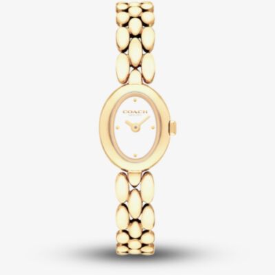 Coach Ladies Sammy Golden Oval White Dial Bracelet Watch 14504735