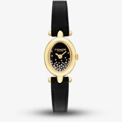 Coach Ladies Sammy Golden Oval Black Crystal Dial Leather Strap Watch 14504739