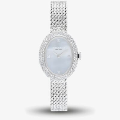 Coach Ladies Sammy Blue Dial Crystal Set Oval Mesh Bracelet Watch 14504689