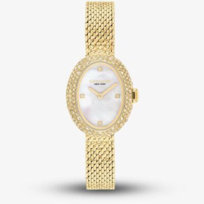 Coach Ladies Sammy Mother of Pearl Dial Crystal Oval Mesh Bracelet Watch 14504690