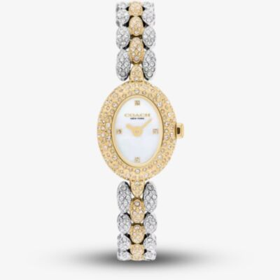 Coach Ladies Sammy Mother of Pearl Dial Crystal Oval Two Tone Bracelet Watch 14504741