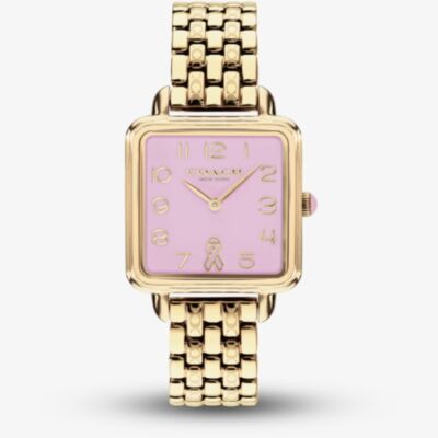 Coach Ladies Cass BCRF Golden Square Pink Dial Bracelet Watch 14504692