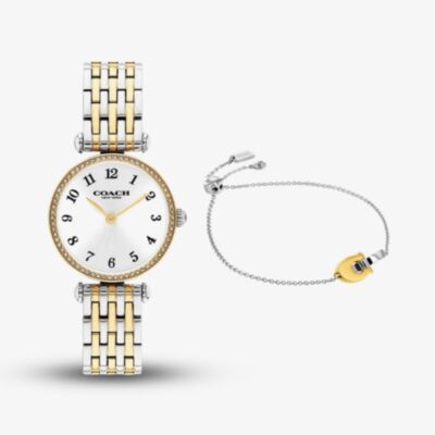 Coach Ladies Cary White Dial Two Tone Bracelet Watch & Two Tone C Bracelet Gift Set 14000140