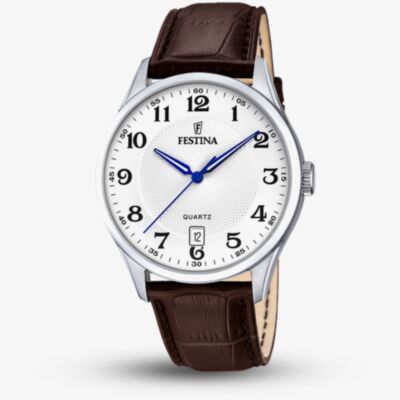 Festina Mens Classics White Dial Brown Leather Strap Watch F20426/1