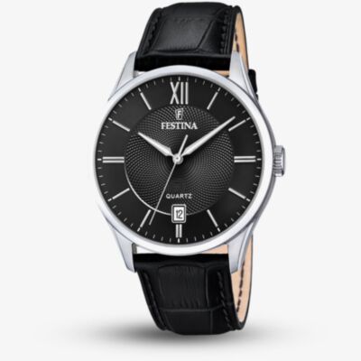 Festina Mens Classics Black Leather Strap Watch F20426/3