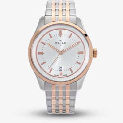 Orlam Mens Pulse Silver Dial Two Colour Bracelet Watch ORDRBPU006