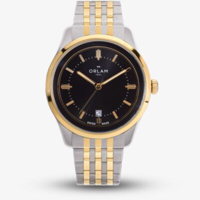 Orlam Mens Pulse Black Dial Two Colour Bracelet Watch ORDYBPU007
