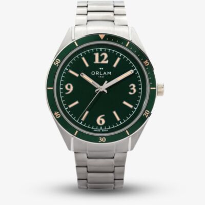 Orlam Mens Twilight Green Dial Silver Bracelet Watch ORSSBCR004