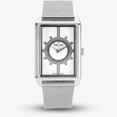 Orlam Mens Era White Rectangle Dial Mesh Bracelet Watch ORSSMEP004