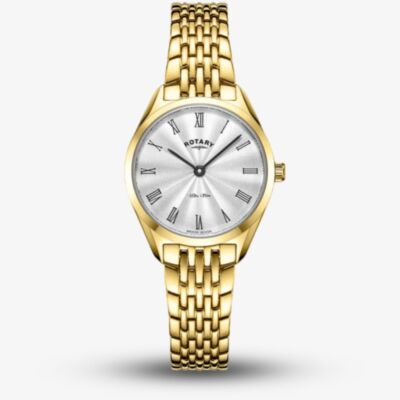 Rotary Ladies Ultra Slim Gold Plated Silver Dial Watch LB08013/01