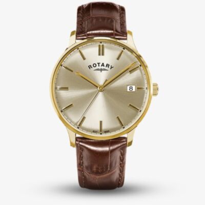 Rotary Mens 1895 Gold Plated Brown Leather Strap Watch RGS10013/03