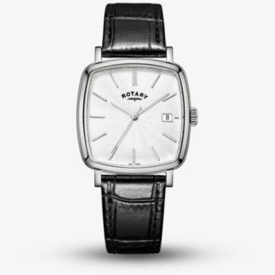 Rotary Mens Heritage Astoria Silver Dial Black Leather Strap Watch RGS05307/08