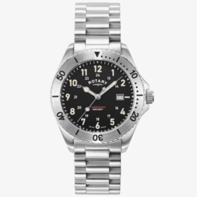 Rotary Mens Commando Black Dial Stainless Steel Watch GB05475/19