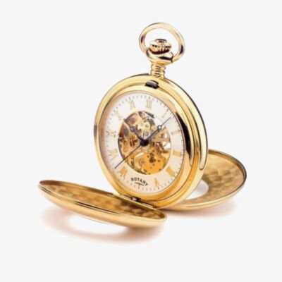 Rotary Mens Gold Plated Double Half Hunter Pocket Watch MP00713-01