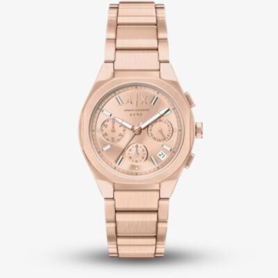 Armani Exchange Ladies Sync Rose Gold Tone Bracelet Watch AX6035