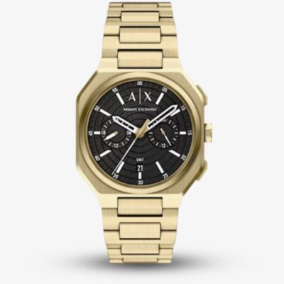 Armani Exchange Mens Bass Dual-Time Gold Tone Bracelet Watch AX1476