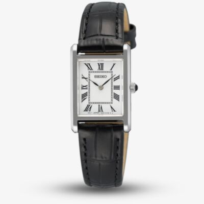 Seiko Ladies Classic Dress Black Leather Strap Watch SWR107P1
