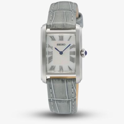 Seiko Ladies Caprice White Dial Grey Leather Strap Watch SWR099P1