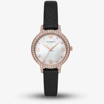 Emporio Armani Cleo Black Leather Strap Watch AR11485 