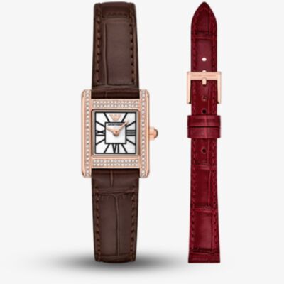 Emporio Armani Ladies Genni Brown & Red Interchangeable Leather Strap Watch AR80083SET