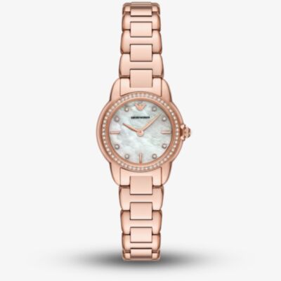 Emporio Armani Ladies Mia Rose Gold Mother Of Pearl Dial Watch AR11671